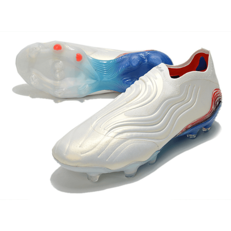 Chuteira Campo Adidas Copa Sense+ FG Branca, Azul e Laranja